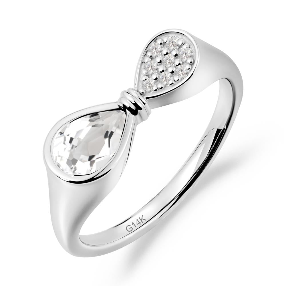Vintage Pear Cut White Topaz Bow Ring - LUO Jewelry #metal_14k white gold