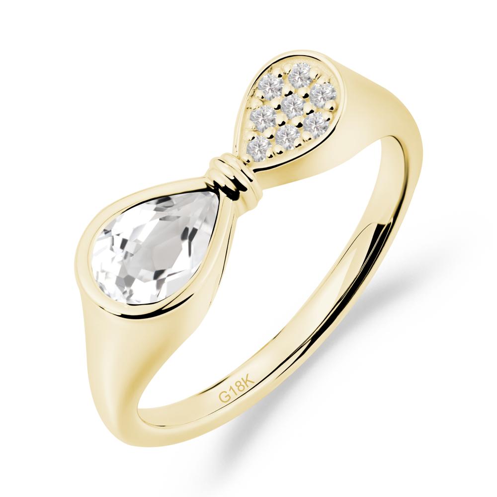 Vintage Pear Cut White Topaz Bow Ring - LUO Jewelry #metal_18k yellow gold