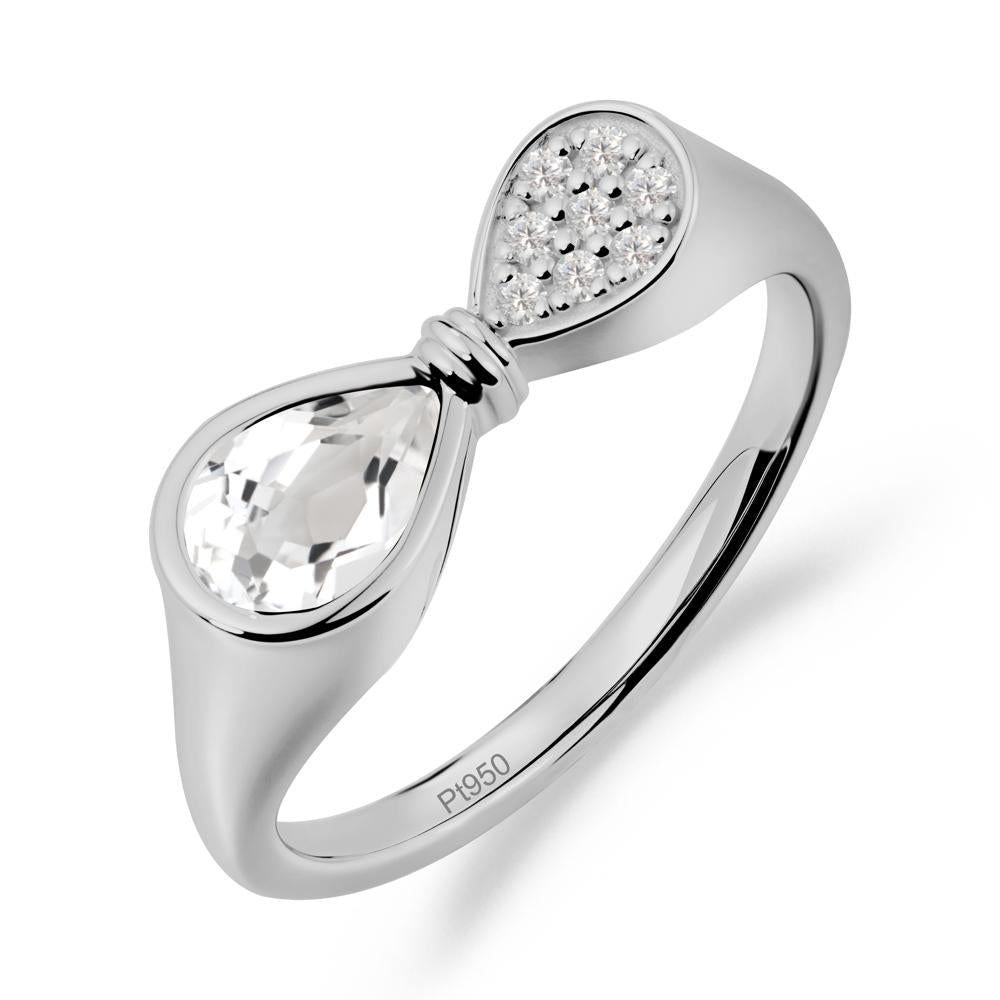 Vintage Pear Cut White Topaz Bow Ring - LUO Jewelry #metal_platinum