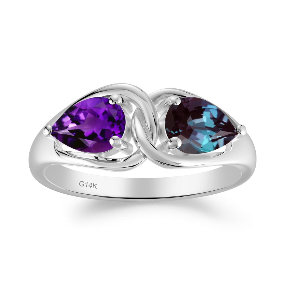 Two Stone Pear Cut Alexandrite and Amethyst Engagement Ring - LUO Jewelry #metal_14k white gold