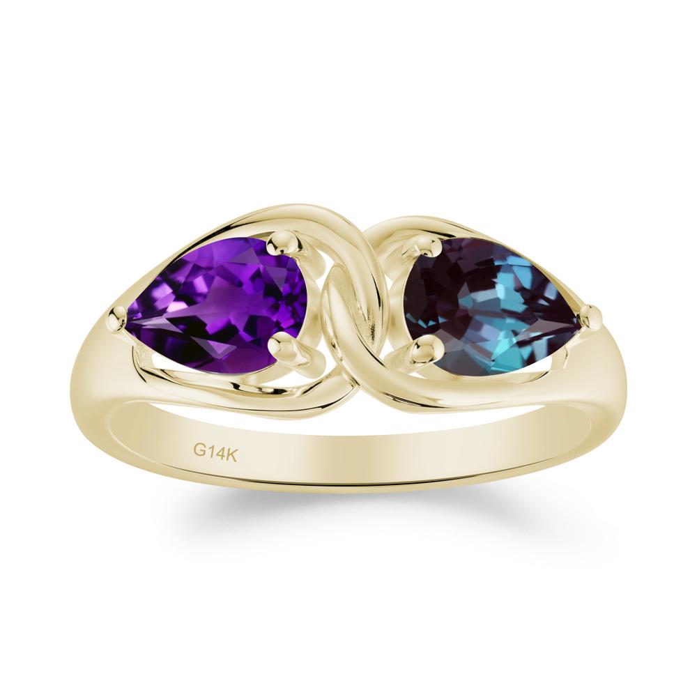 Two Stone Pear Cut Alexandrite and Amethyst Engagement Ring - LUO Jewelry #metal_14k yellow gold