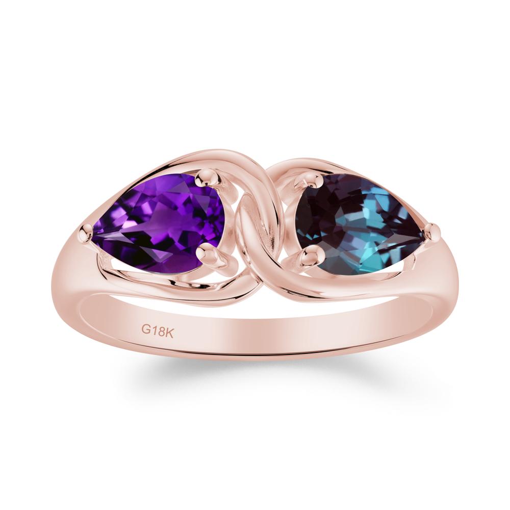 Two Stone Pear Cut Alexandrite and Amethyst Engagement Ring - LUO Jewelry #metal_18k rose gold