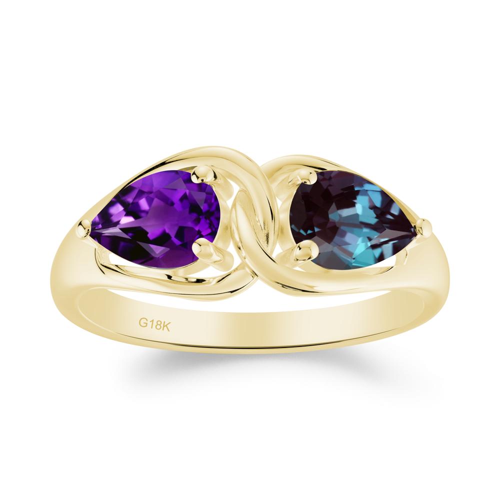 Two Stone Pear Cut Alexandrite and Amethyst Engagement Ring - LUO Jewelry #metal_18k yellow gold