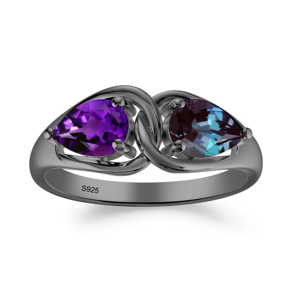 Two Stone Pear Cut Alexandrite and Amethyst Engagement Ring - LUO Jewelry #metal_black finish sterling silver