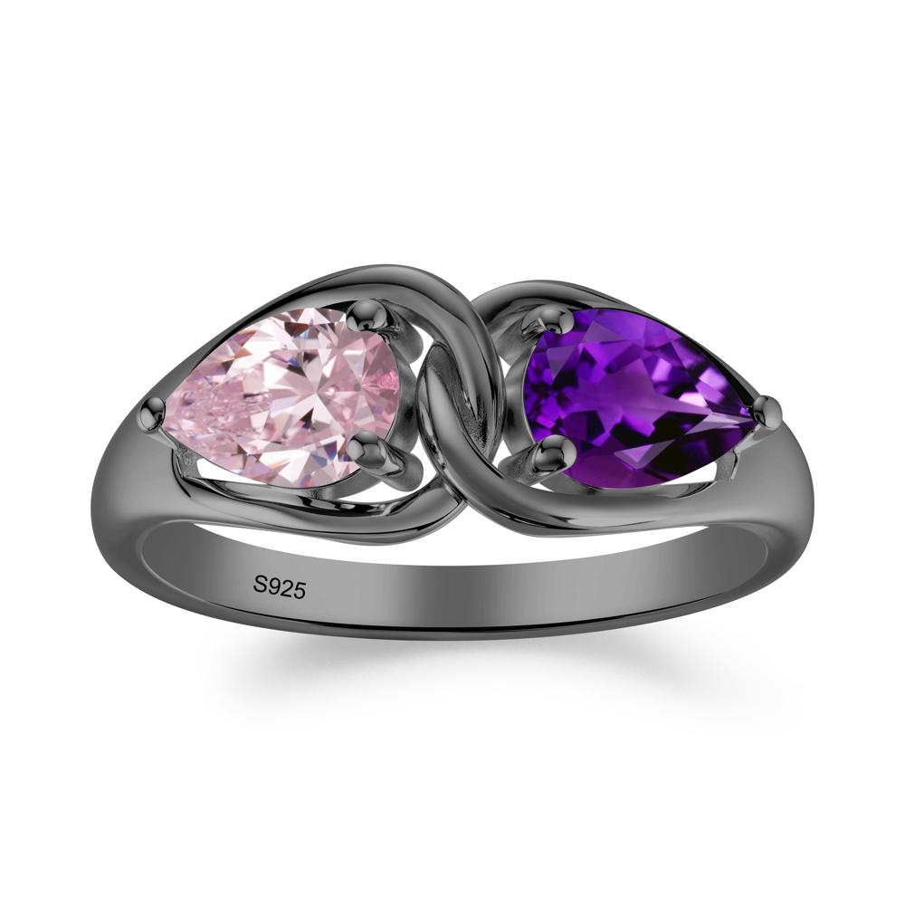 Minimalist Pear Cut Amethyst and Pink Cubic Zirconia Infinity Ring - LUO Jewelry #metal_black finish sterling silver