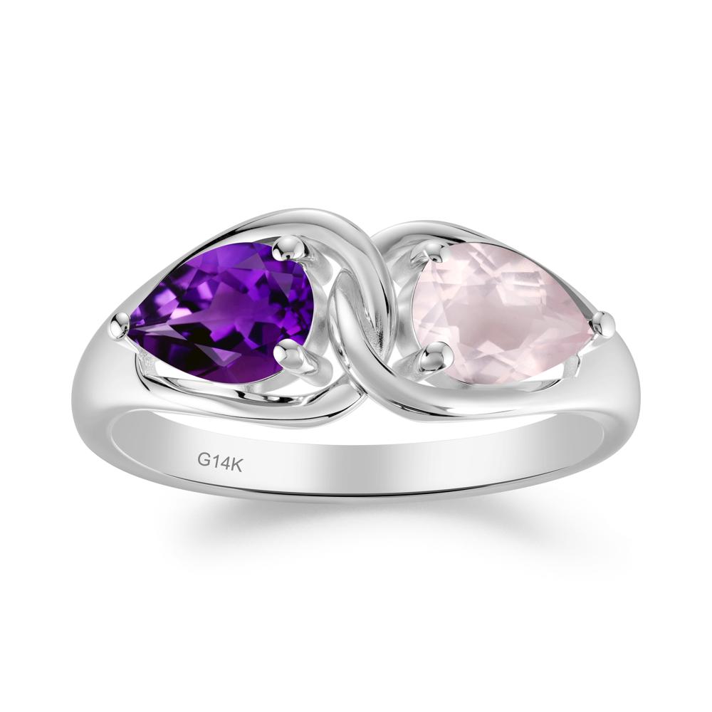 Two Stone Pear Cut Amethyst and Rose Quartz Engagement Ring - LUO Jewelry #metal_14k white gold