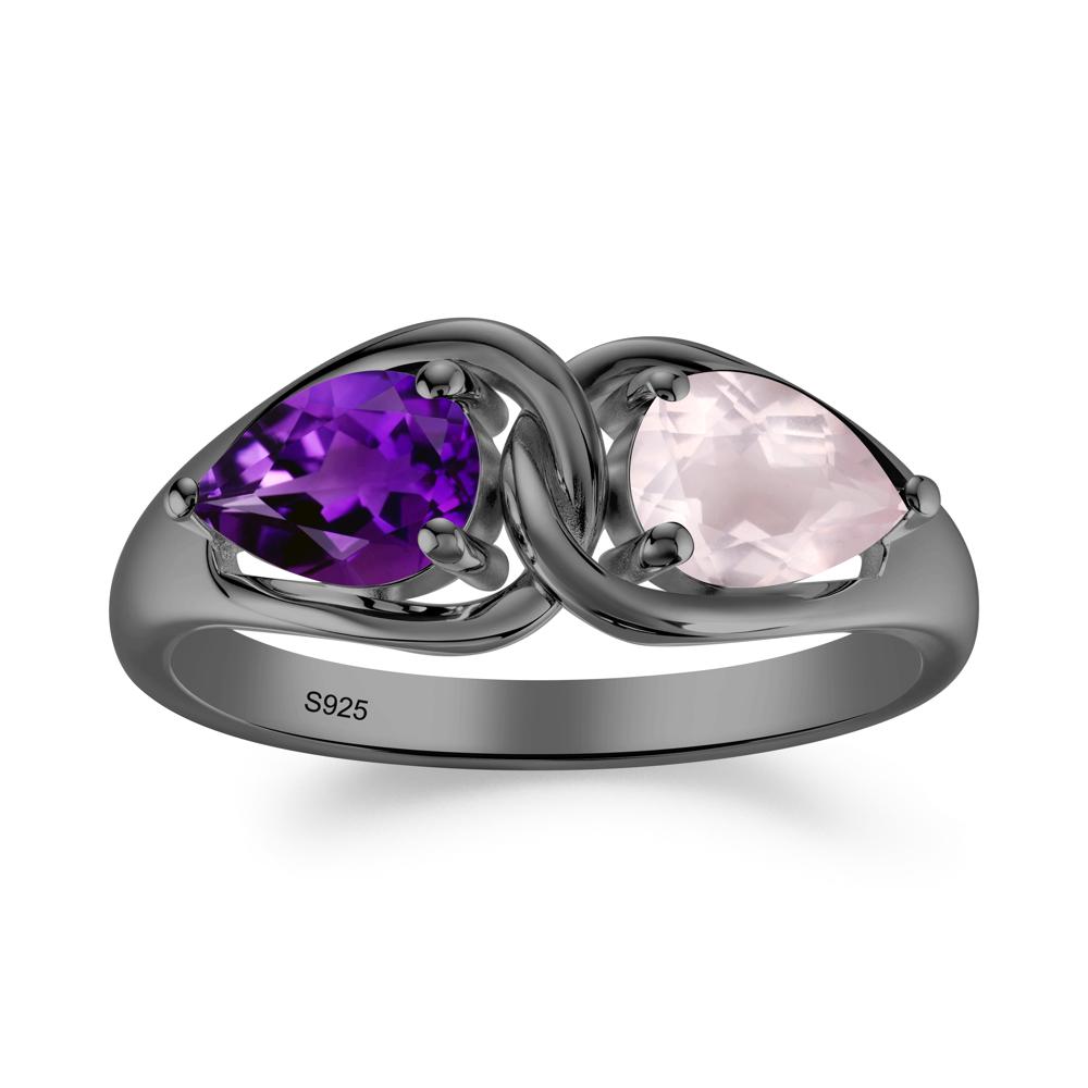 Two Stone Pear Cut Amethyst and Rose Quartz Engagement Ring - LUO Jewelry #metal_black finish sterling silver