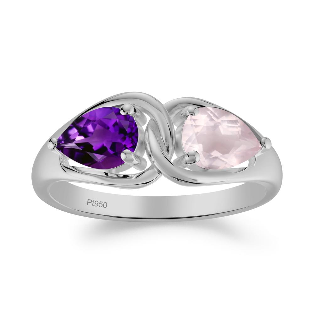 Two Stone Pear Cut Amethyst and Rose Quartz Engagement Ring - LUO Jewelry #metal_platinum