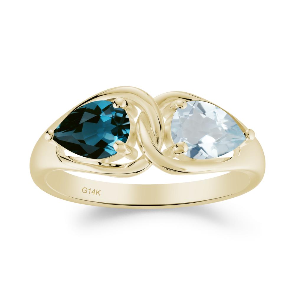 Pear Cut Aquamarine and London Blue Topaz Promise Toi Et Moi Ring - LUO Jewelry #metal_14k yellow gold