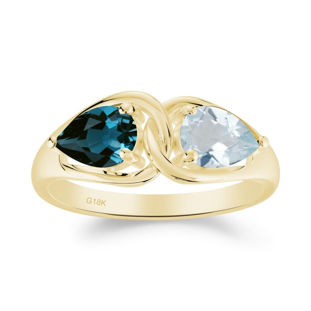 Pear Cut Aquamarine and London Blue Topaz Promise Toi Et Moi Ring - LUO Jewelry #metal_18k yellow gold