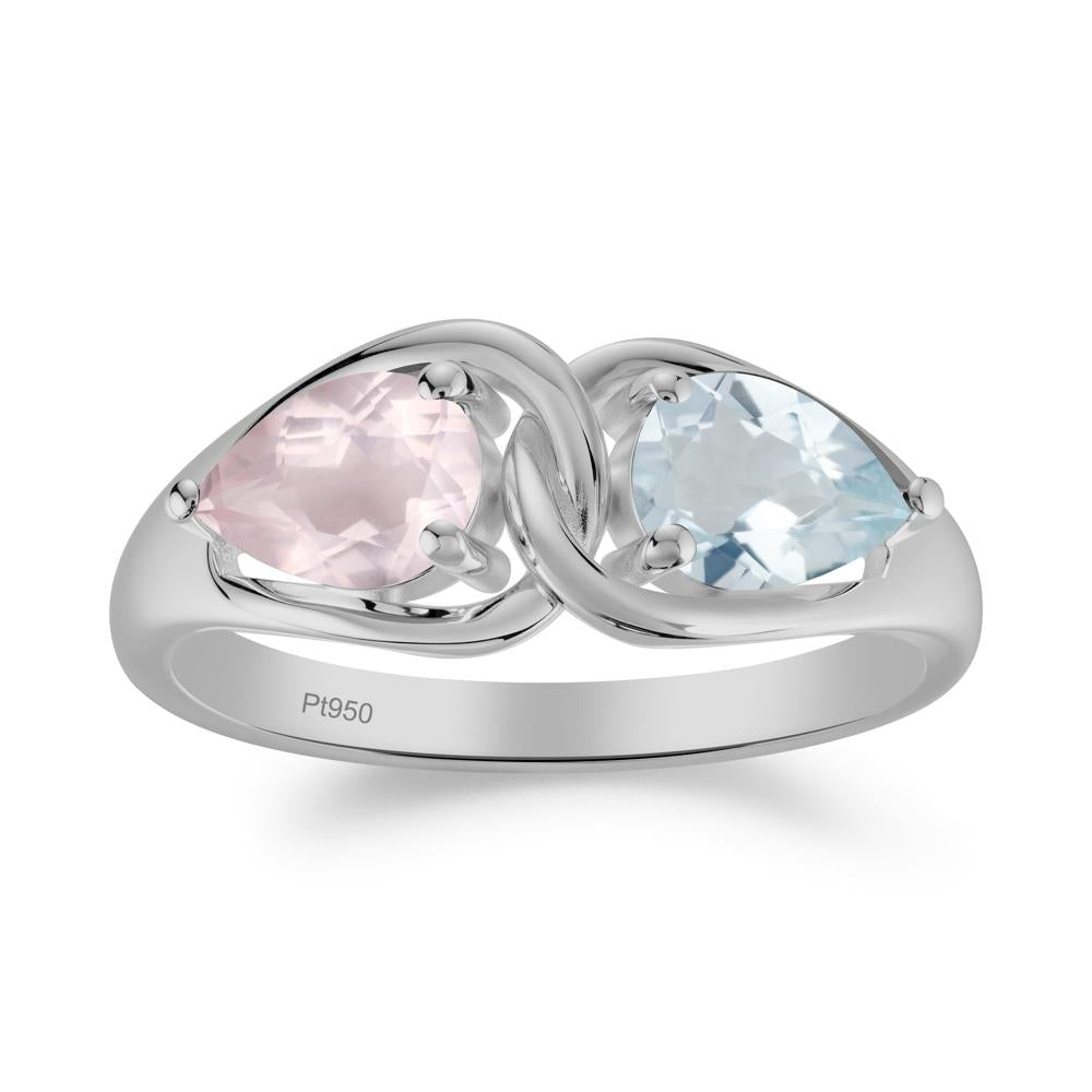 Two Stone Pear Cut Aquamarine and Rose Quartz Engagement Ring - LUO Jewelry #metal_platinum