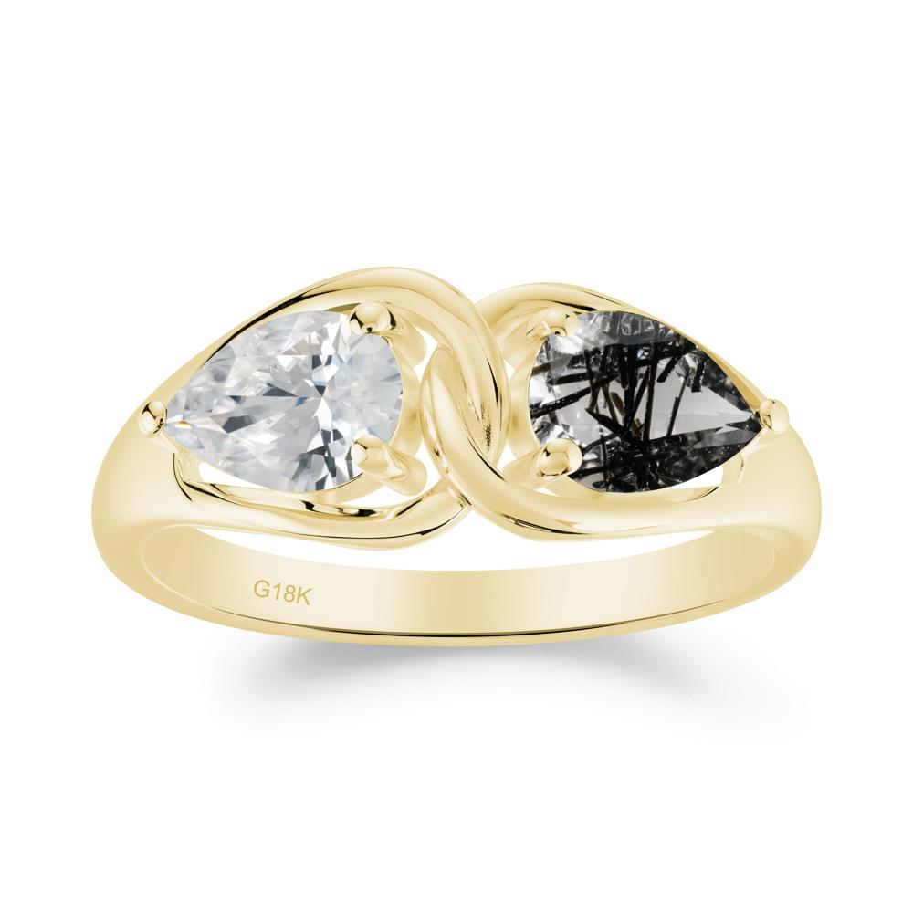 Pear Cut Black Rutilated Quartz and Cubic Zirconia Promise Toi Et Moi Ring - LUO Jewelry #metal_18k yellow gold