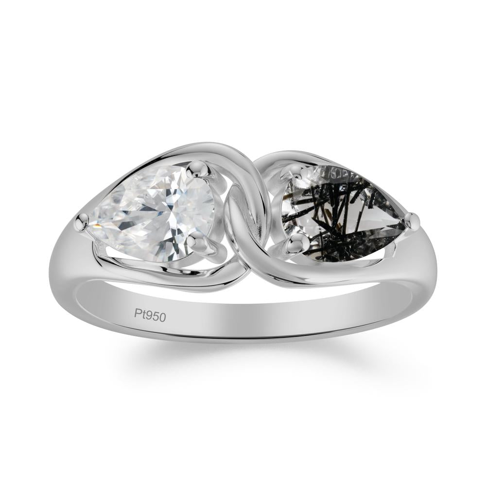 Pear Cut Black Rutilated Quartz and Cubic Zirconia Promise Toi Et Moi Ring - LUO Jewelry #metal_platinum