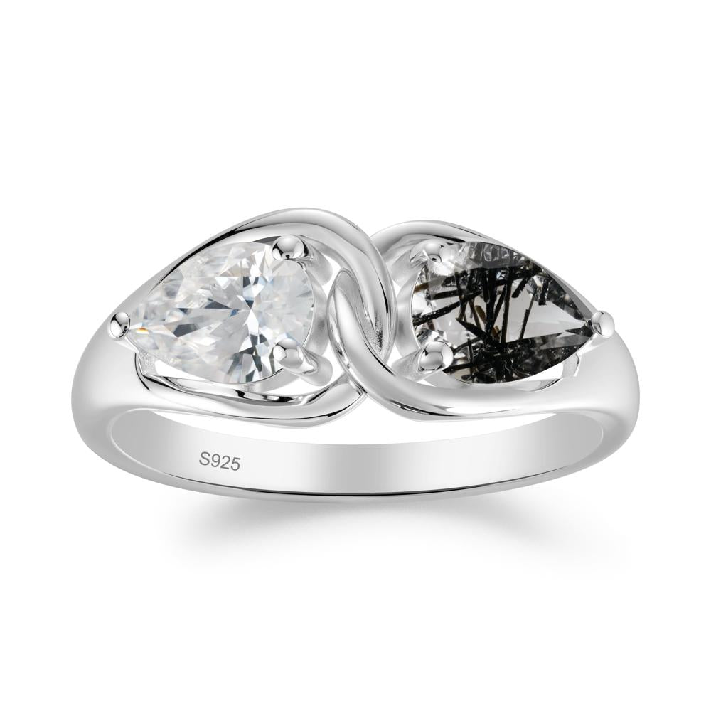 Pear Cut Black Rutilated Quartz and Cubic Zirconia Promise Toi Et Moi Ring - LUO Jewelry #metal_sterling silver