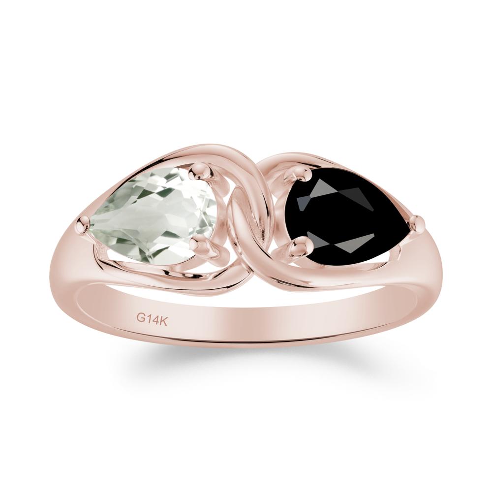 Minimalist Pear Cut Black Spinel and Green Amethyst Infinity Ring - LUO Jewelry #metal_14k rose gold