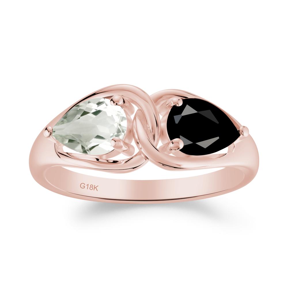 Minimalist Pear Cut Black Spinel and Green Amethyst Infinity Ring - LUO Jewelry #metal_18k rose gold