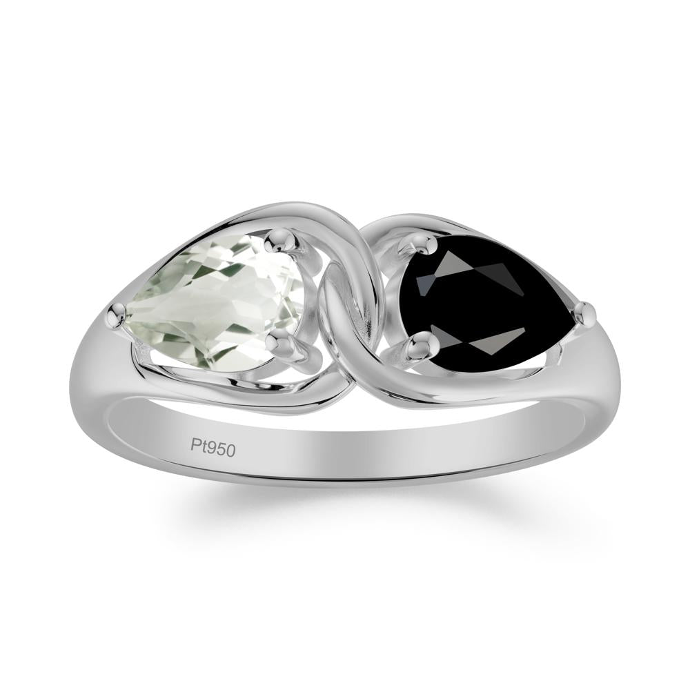 Minimalist Pear Cut Black Spinel and Green Amethyst Infinity Ring - LUO Jewelry #metal_platinum