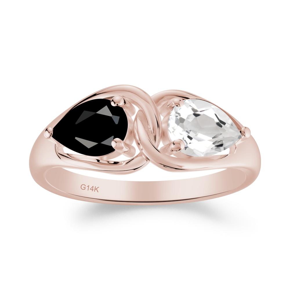 Pear Cut Black Spinel and White Topaz Promise Toi Et Moi Ring - LUO Jewelry #metal_14k rose gold