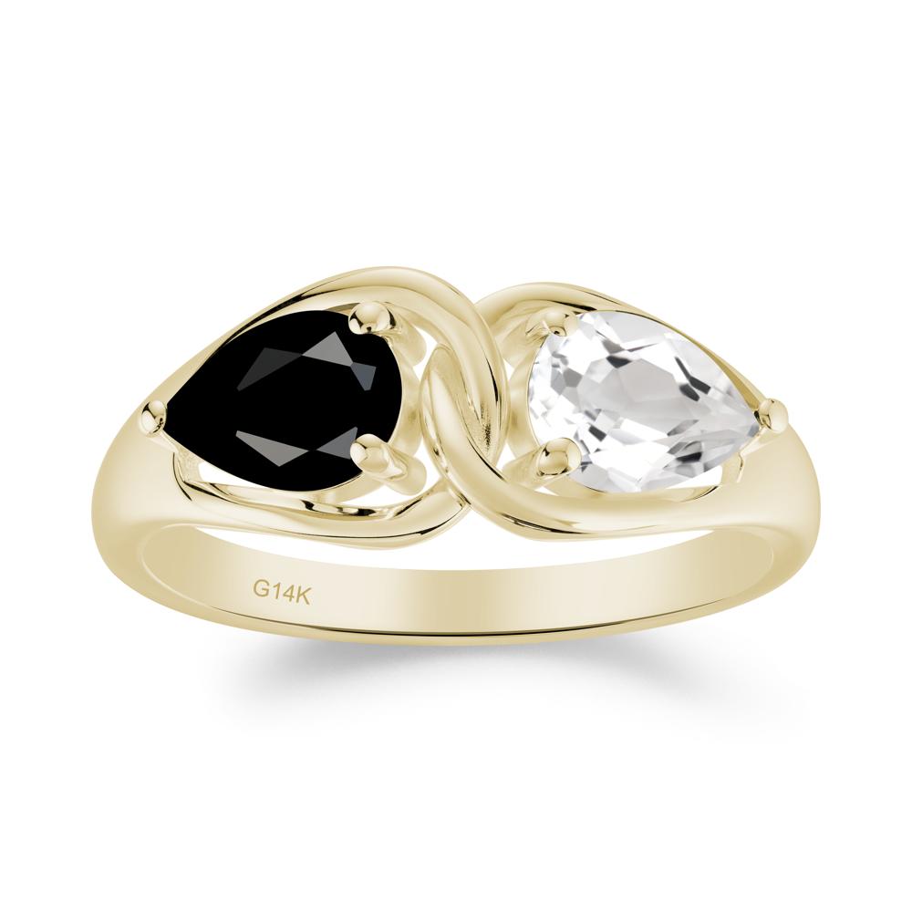 Pear Cut Black Spinel and White Topaz Promise Toi Et Moi Ring - LUO Jewelry #metal_14k yellow gold