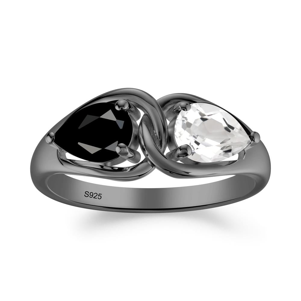 Pear Cut Black Spinel and White Topaz Promise Toi Et Moi Ring - LUO Jewelry #metal_black finish sterling silver