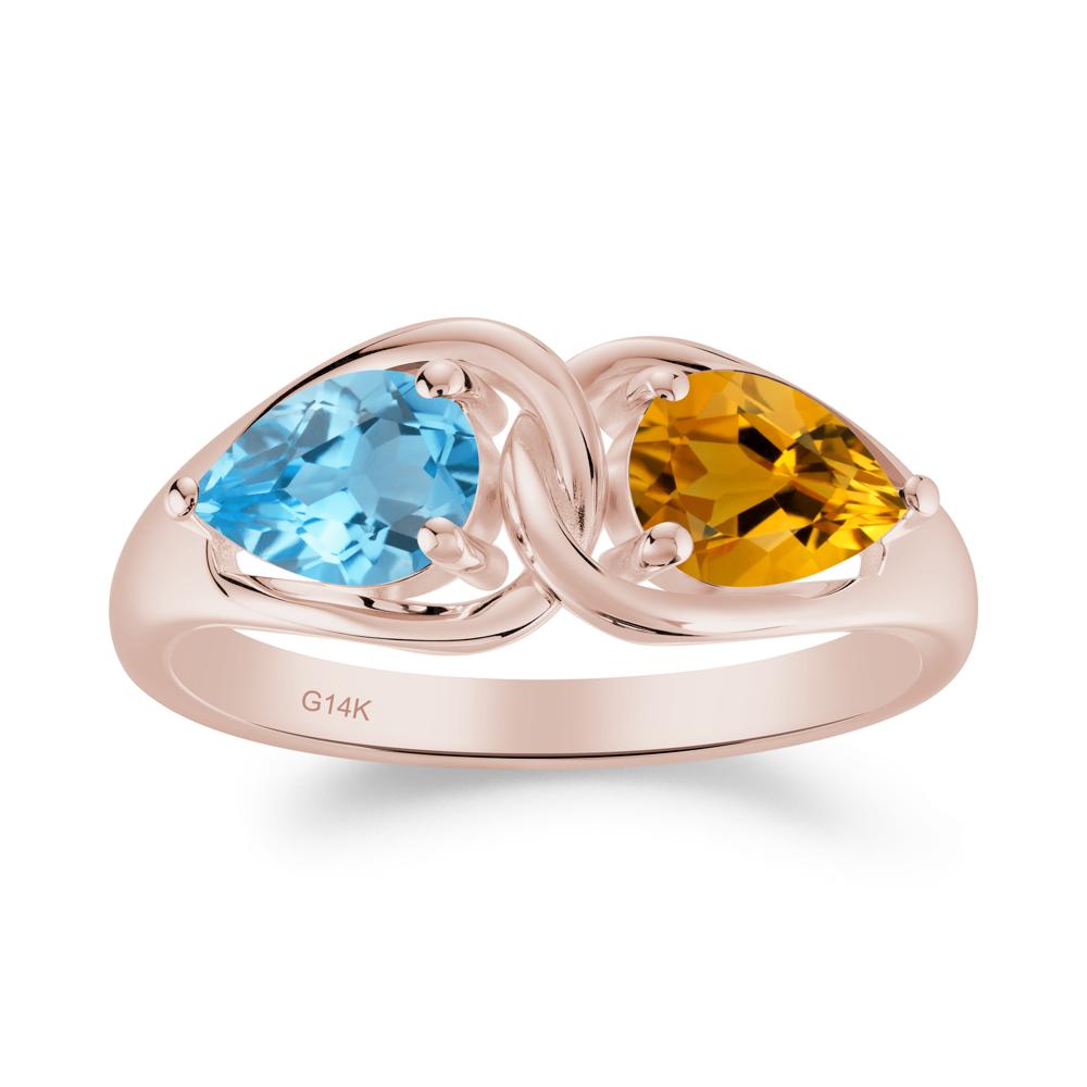 Minimalist Pear Cut Citrine and Swiss Blue Topaz Infinity Ring - LUO Jewelry #metal_14k rose gold