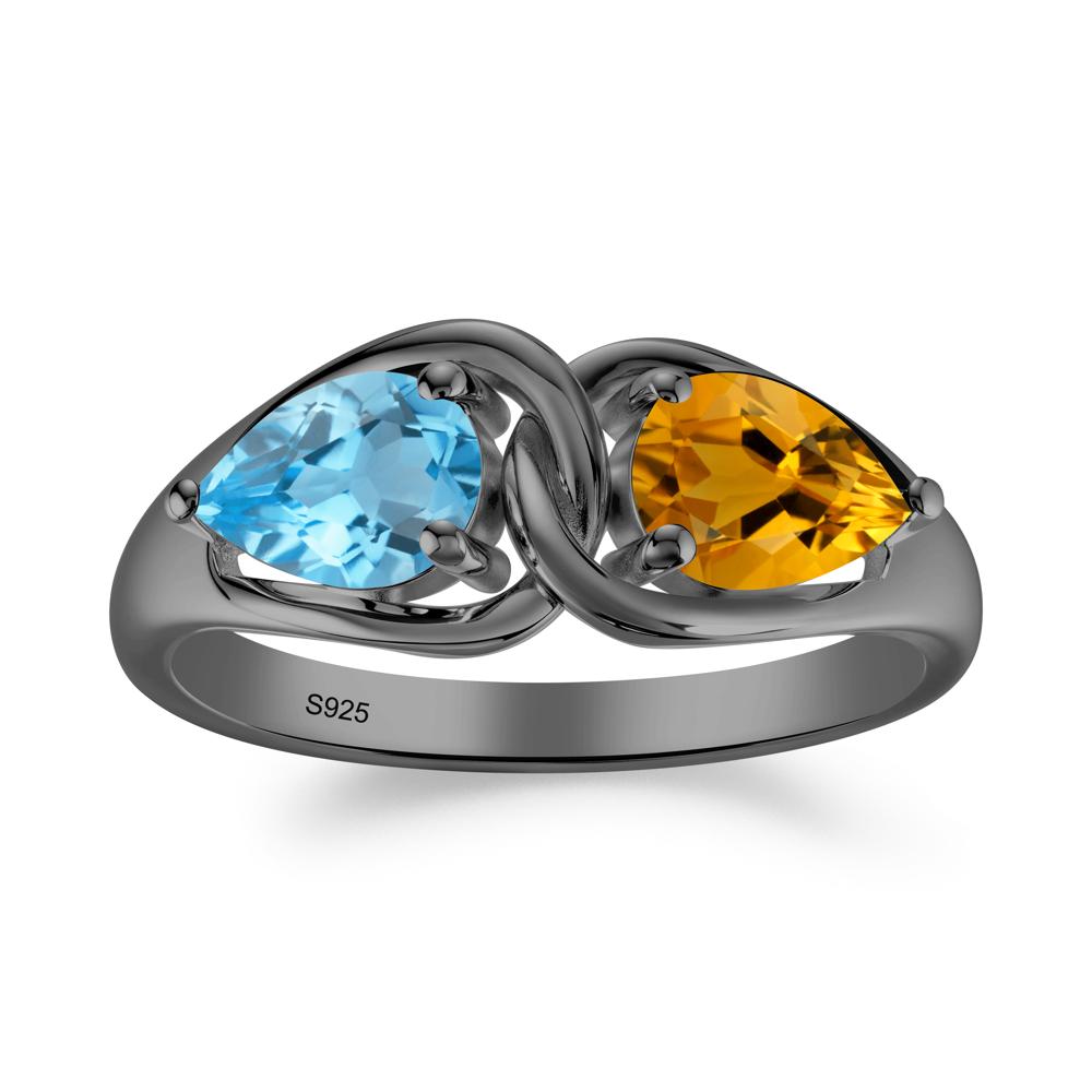 Minimalist Pear Cut Citrine and Swiss Blue Topaz Infinity Ring - LUO Jewelry #metal_black finish sterling silver