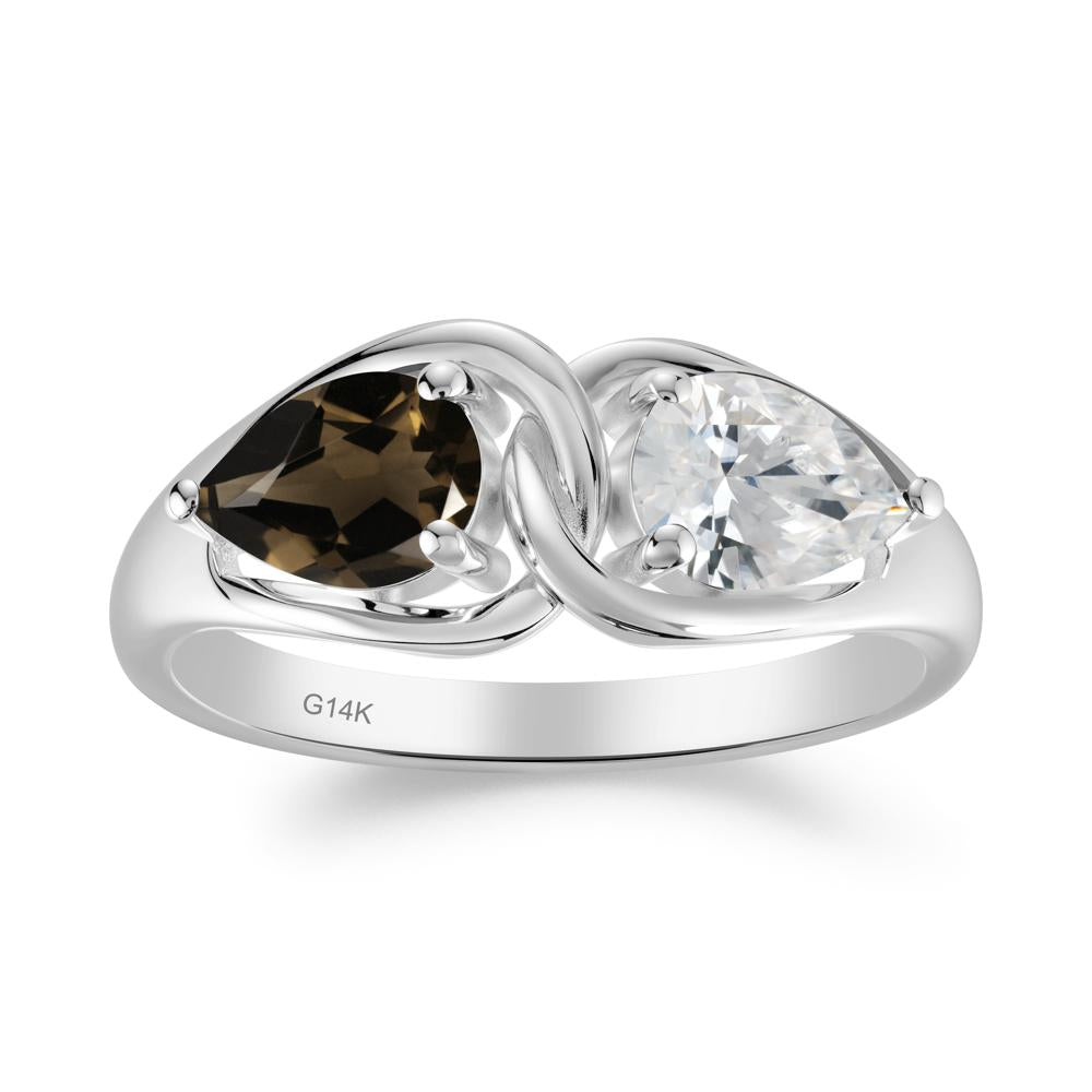 Two Stone Pear Cut Cubic Zirconia and Smoky Quartz Engagement Ring - LUO Jewelry #metal_14k white gold