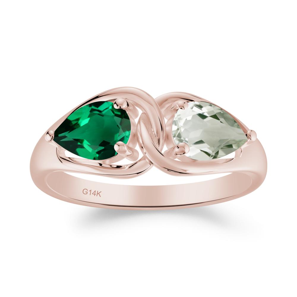 Two Stone Pear Cut Emerald and Green Amethyst Engagement Ring - LUO Jewelry #metal_14k rose gold
