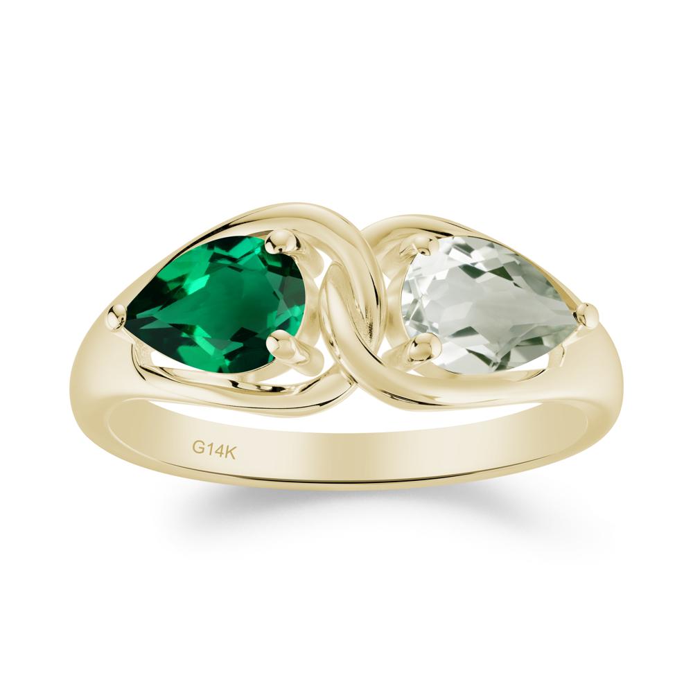 Two Stone Pear Cut Emerald and Green Amethyst Engagement Ring - LUO Jewelry #metal_14k yellow gold