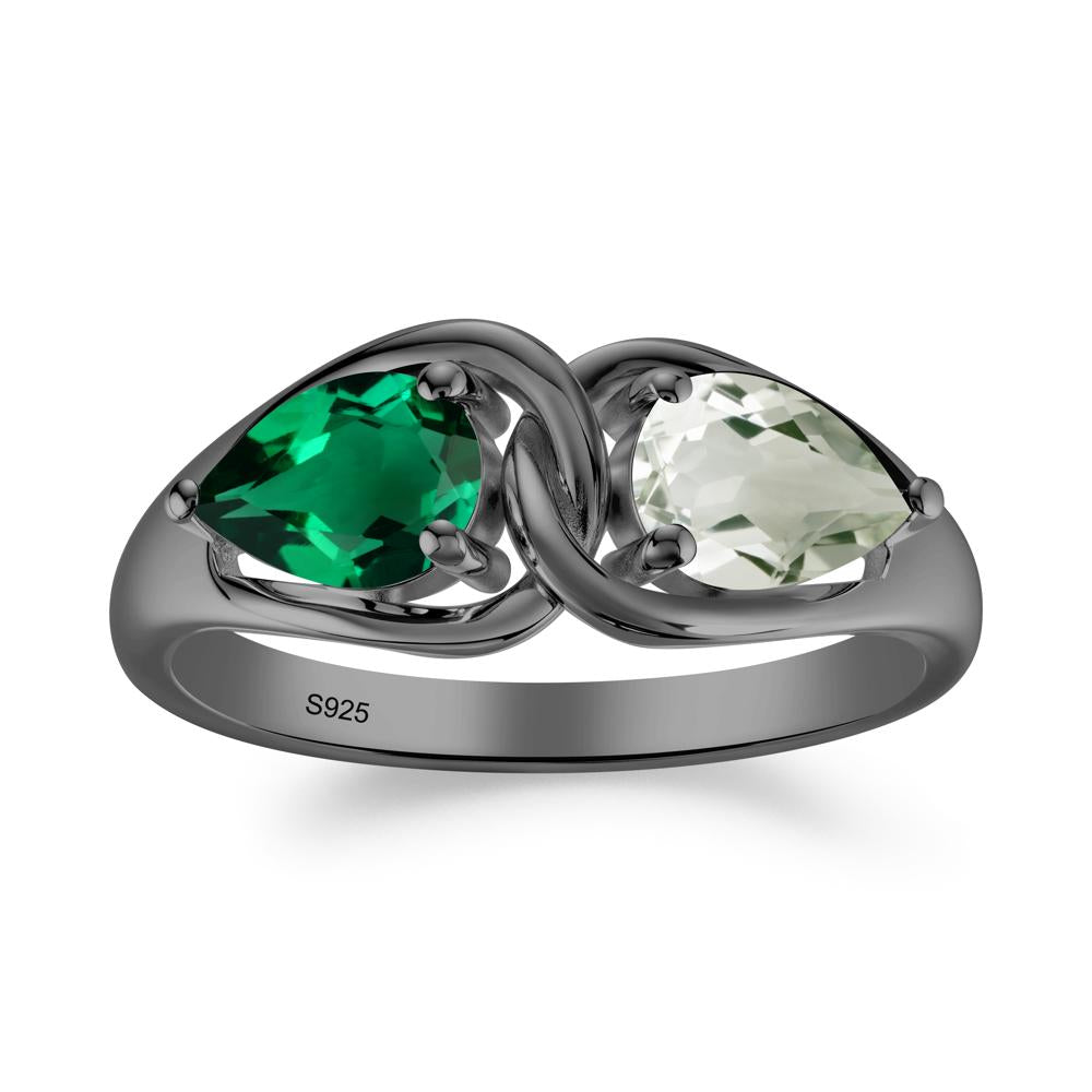 Two Stone Pear Cut Emerald and Green Amethyst Engagement Ring - LUO Jewelry #metal_black finish sterling silver