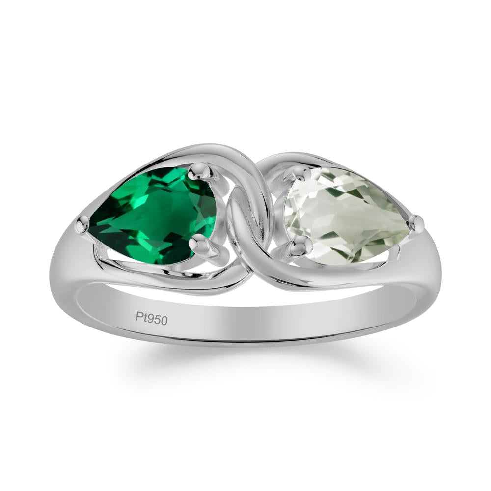 Two Stone Pear Cut Emerald and Green Amethyst Engagement Ring - LUO Jewelry #metal_platinum