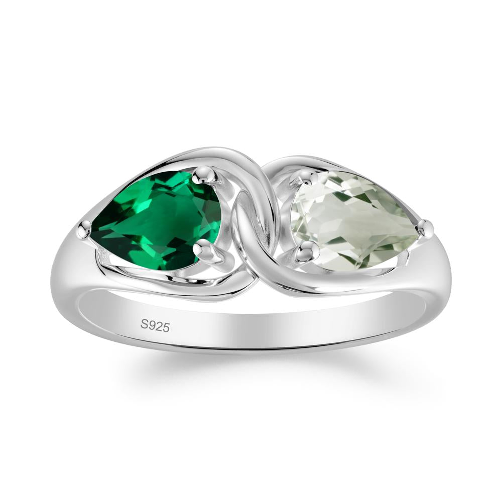 Two Stone Pear Cut Emerald and Green Amethyst Engagement Ring - LUO Jewelry #metal_sterling silver