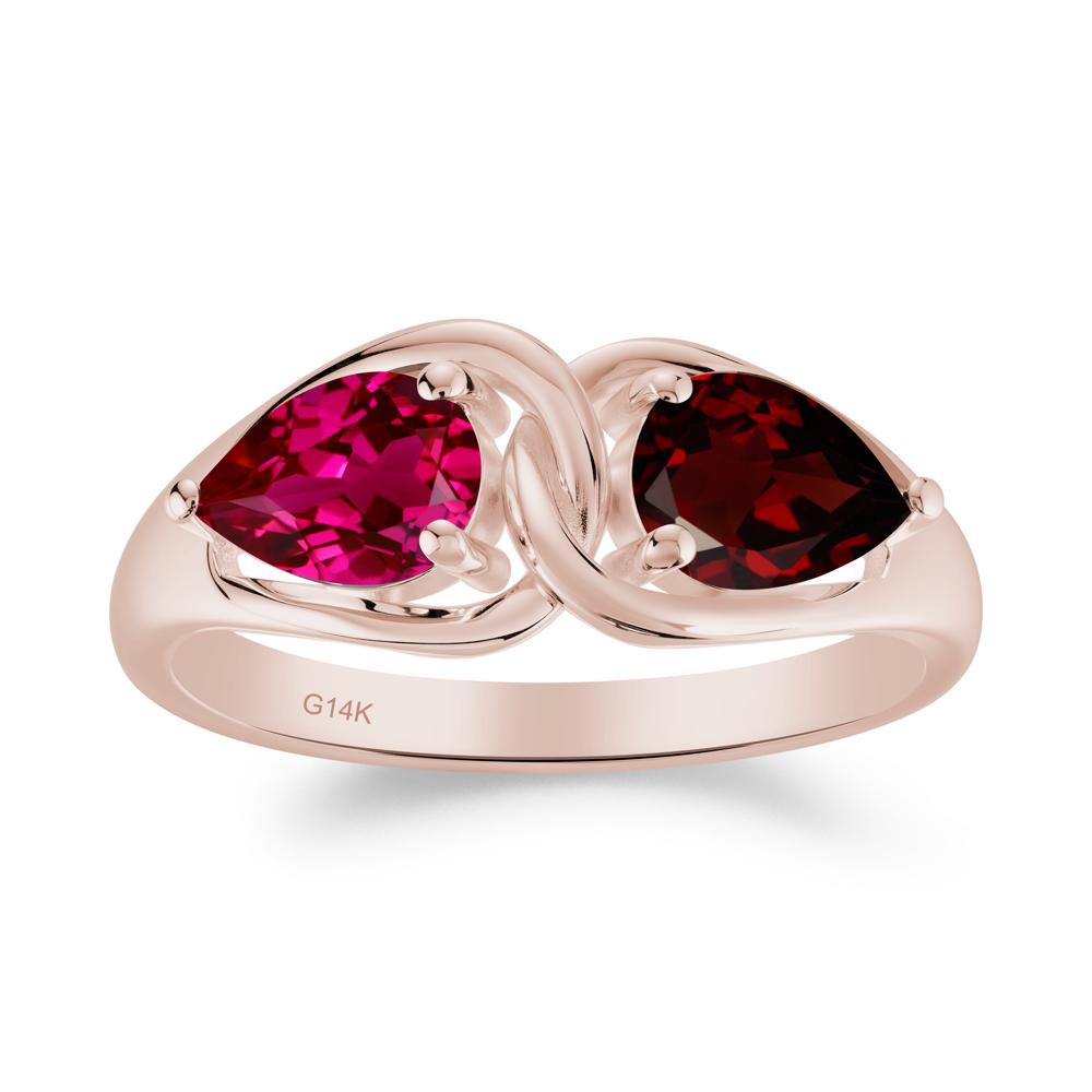 Two Stone Pear Cut Garnet and Ruby Engagement Ring - LUO Jewelry #metal_14k rose gold