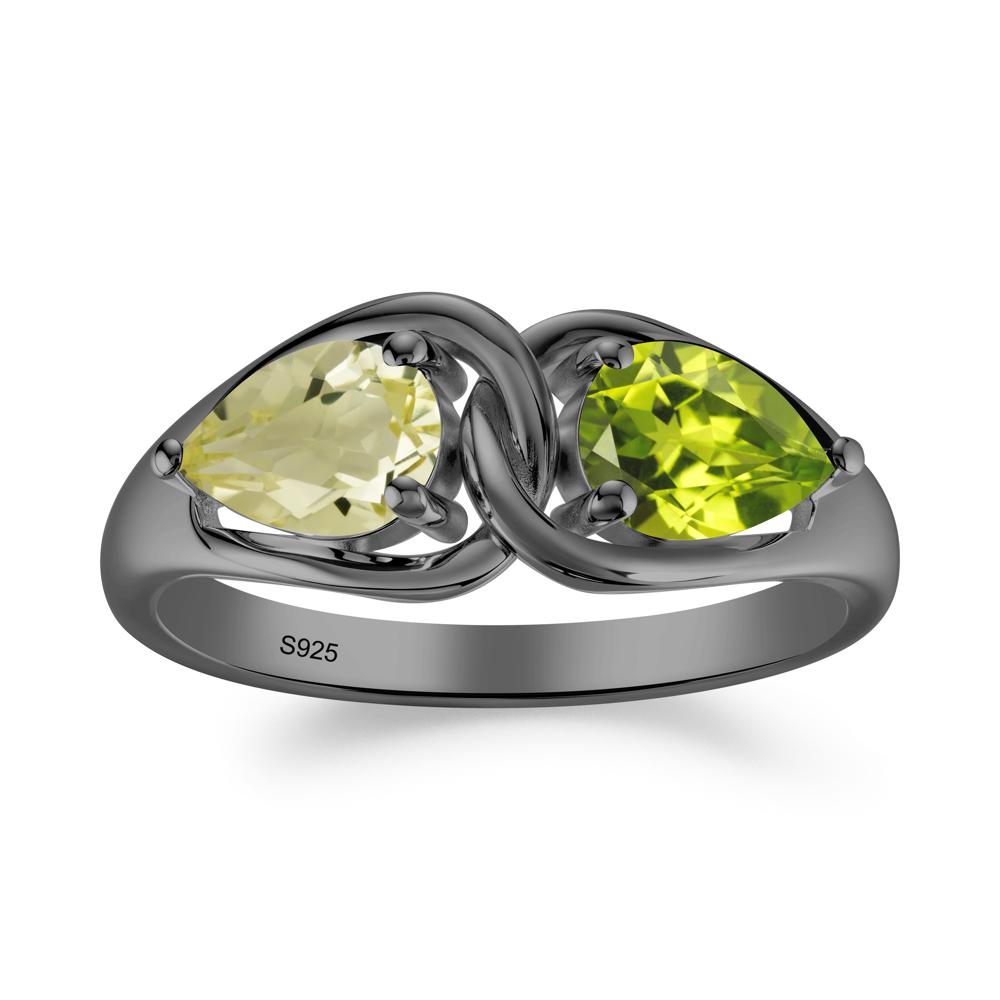 Two Stone Pear Cut Lemon Quartz and Peridot Engagement Ring - LUO Jewelry #metal_black finish sterling silver