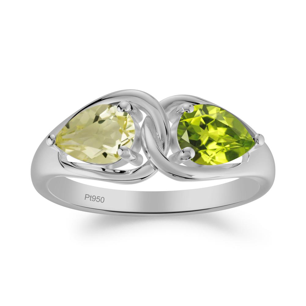 Two Stone Pear Cut Lemon Quartz and Peridot Engagement Ring - LUO Jewelry #metal_platinum