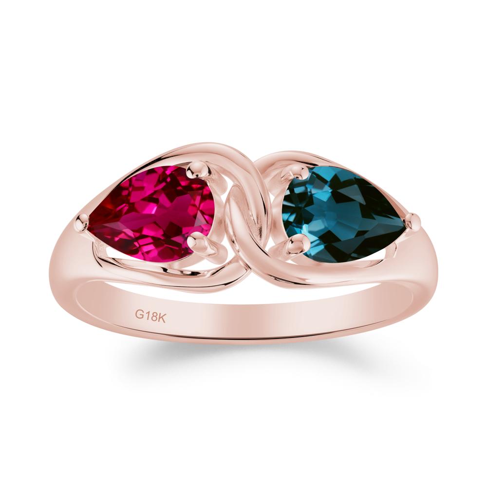 Minimalist Pear Cut London Blue Topaz and Ruby Infinity Ring - LUO Jewelry #metal_18k rose gold
