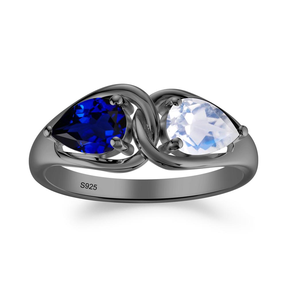 Pear Cut Moonstone and Sapphire Promise Toi Et Moi Ring - LUO Jewelry #metal_black finish sterling silver