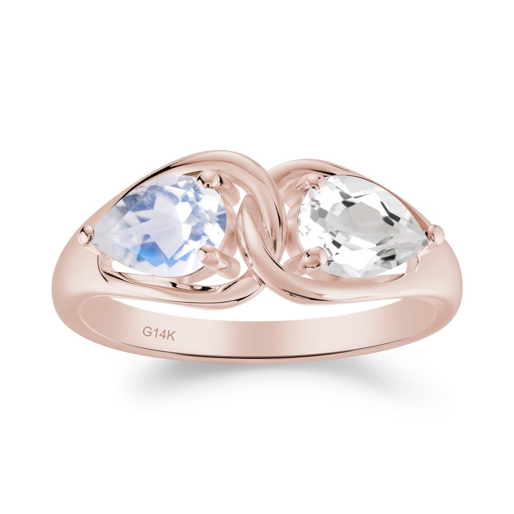 Pear Cut Moonstone and White Topaz Promise Toi Et Moi Ring - LUO Jewelry #metal_14k rose gold