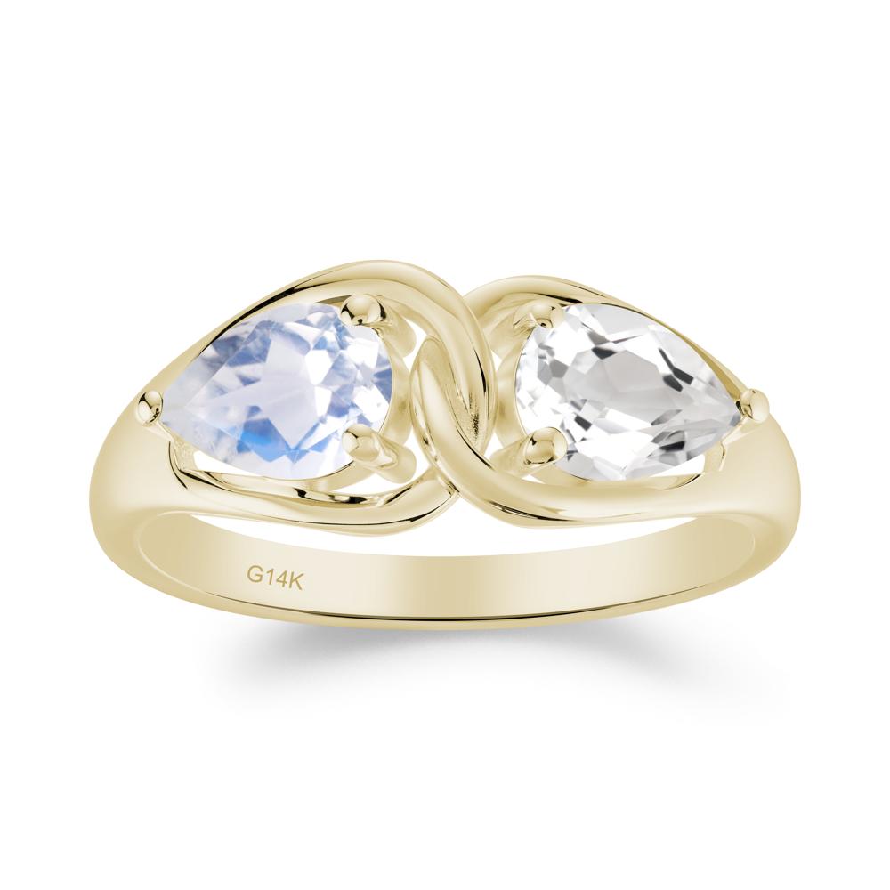 Pear Cut Moonstone and White Topaz Promise Toi Et Moi Ring - LUO Jewelry #metal_14k yellow gold
