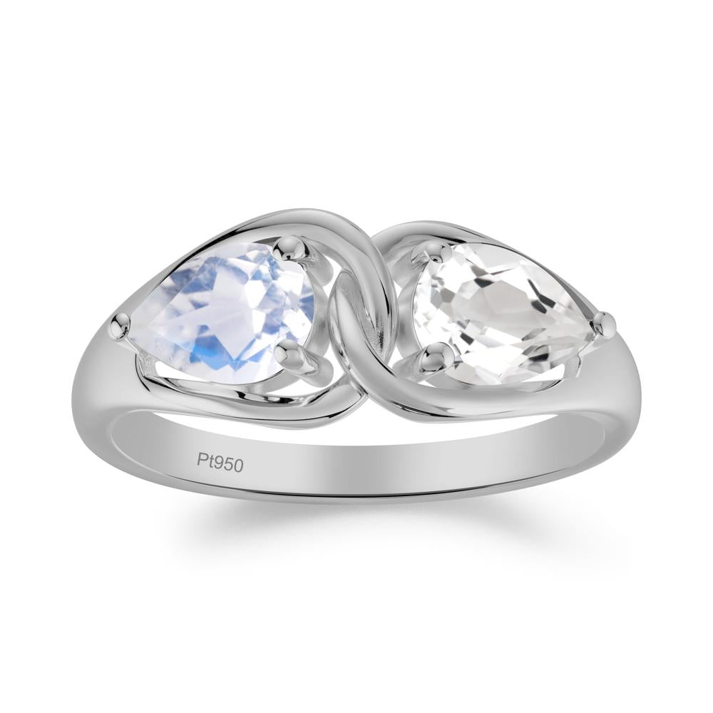 Pear Cut Moonstone and White Topaz Promise Toi Et Moi Ring - LUO Jewelry #metal_platinum