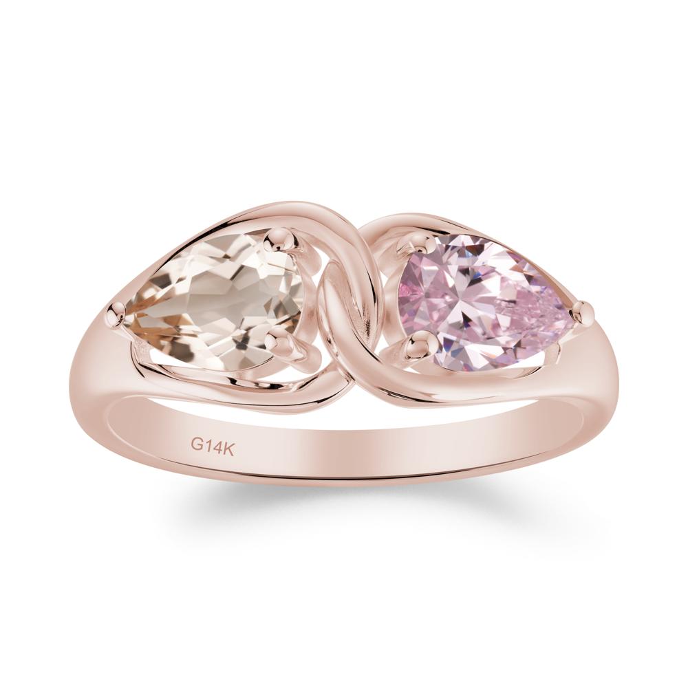 Pear Cut Morganite and Pink Cubic Zirconia Promise Toi Et Moi Ring - LUO Jewelry #metal_14k rose gold