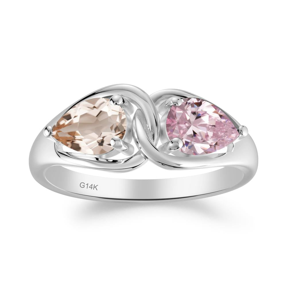 Pear Cut Morganite and Pink Cubic Zirconia Promise Toi Et Moi Ring - LUO Jewelry #metal_14k white gold