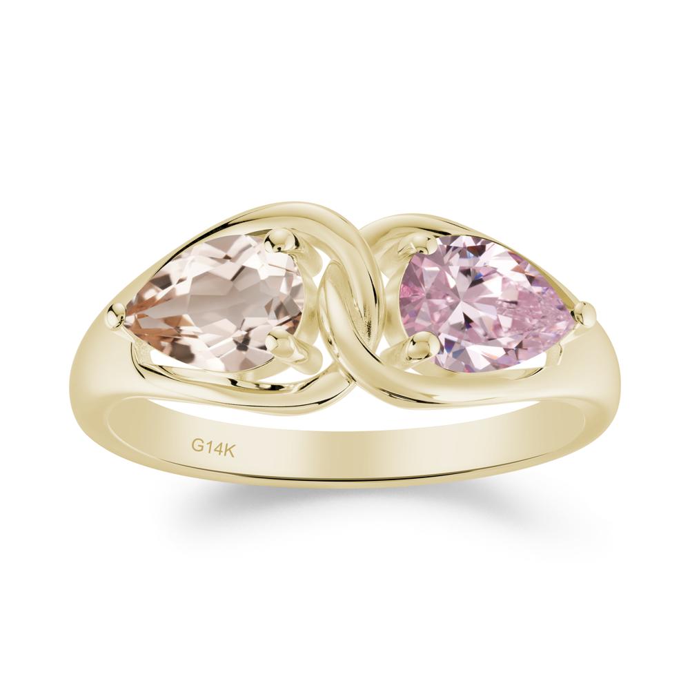 Pear Cut Morganite and Pink Cubic Zirconia Promise Toi Et Moi Ring - LUO Jewelry #metal_14k yellow gold