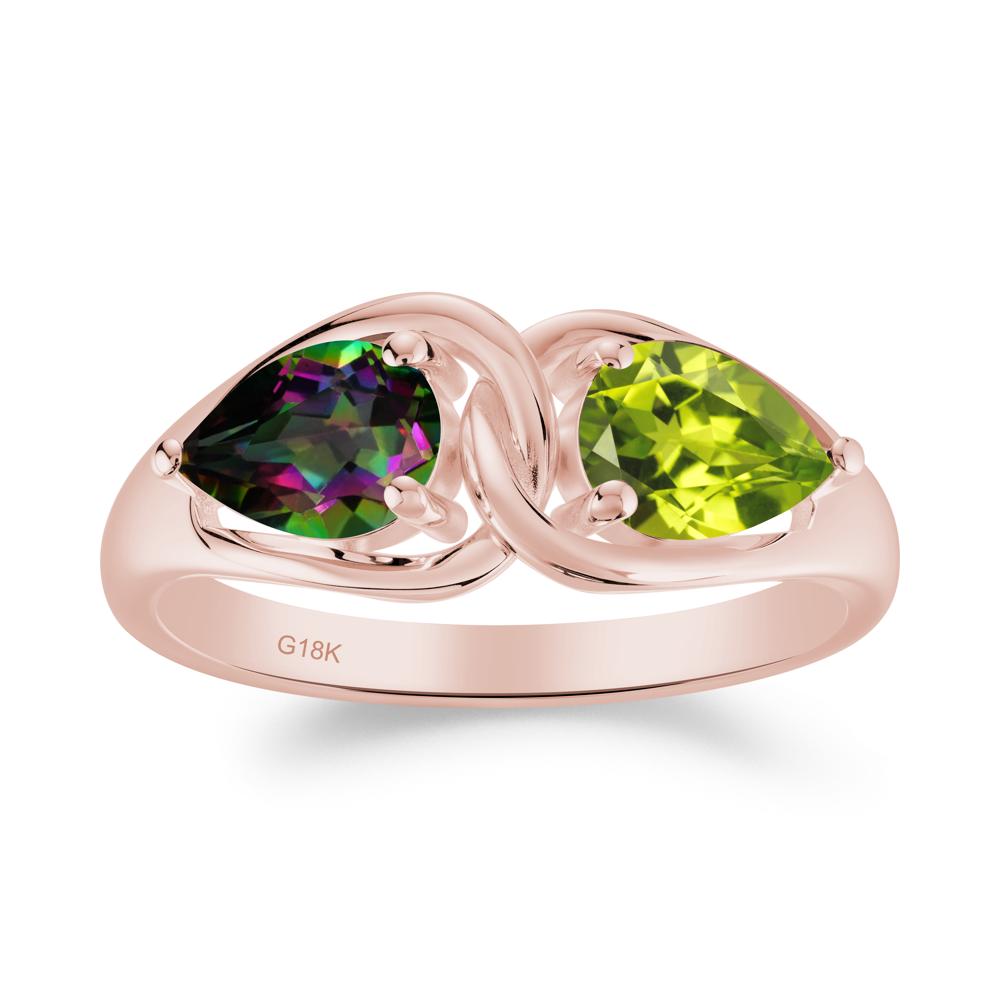 Minimalist Pear Cut Mystic Topaz and Peridot Infinity Ring - LUO Jewelry #metal_18k rose gold