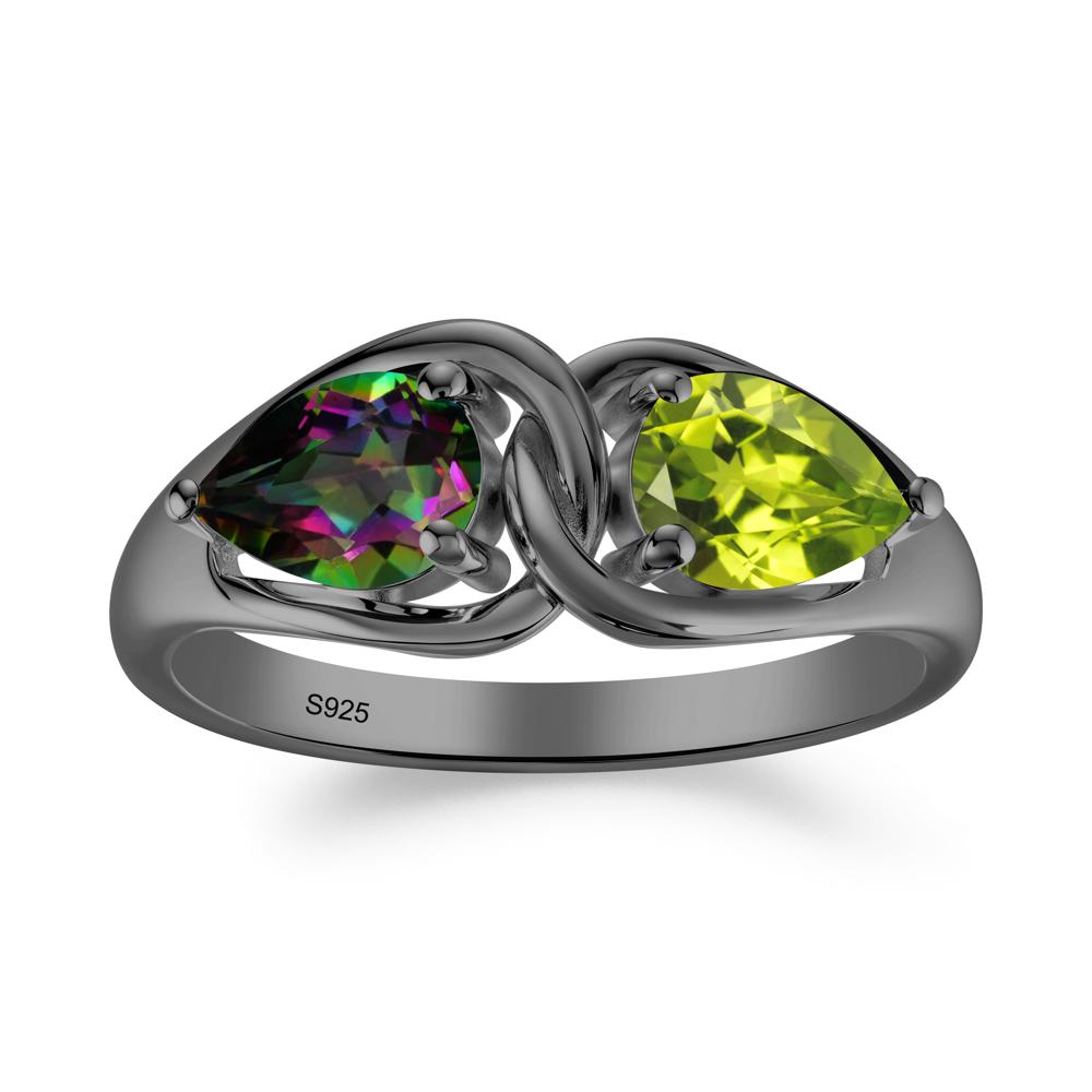 Minimalist Pear Cut Mystic Topaz and Peridot Infinity Ring - LUO Jewelry #metal_black finish sterling silver