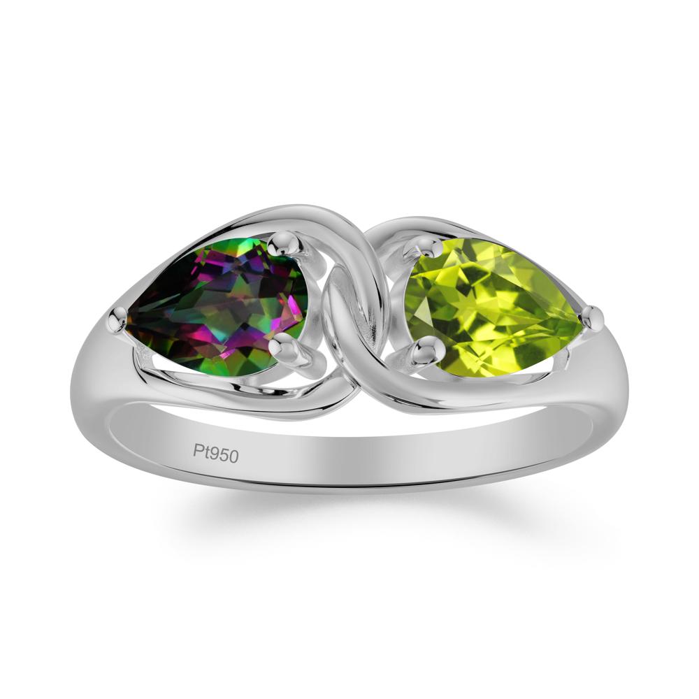 Minimalist Pear Cut Mystic Topaz and Peridot Infinity Ring - LUO Jewelry #metal_platinum