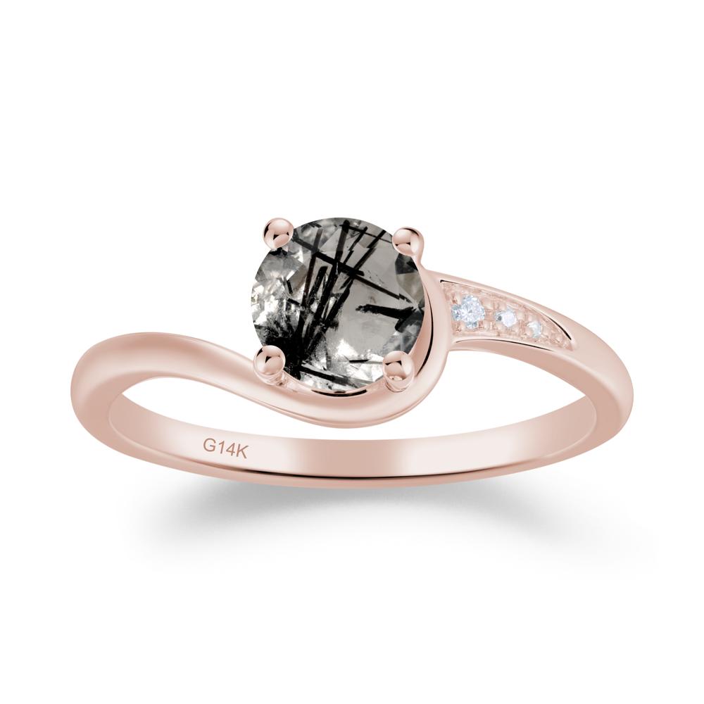 Round Cut Black Rutilated Quartz Bypass Ring - LUO Jewelry #metal_14k rose gold