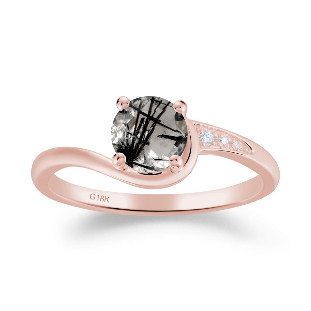 Round Cut Black Rutilated Quartz Bypass Ring - LUO Jewelry #metal_18k rose gold