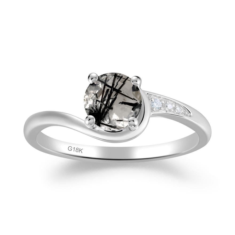 Round Cut Black Rutilated Quartz Bypass Ring - LUO Jewelry #metal_18k white gold