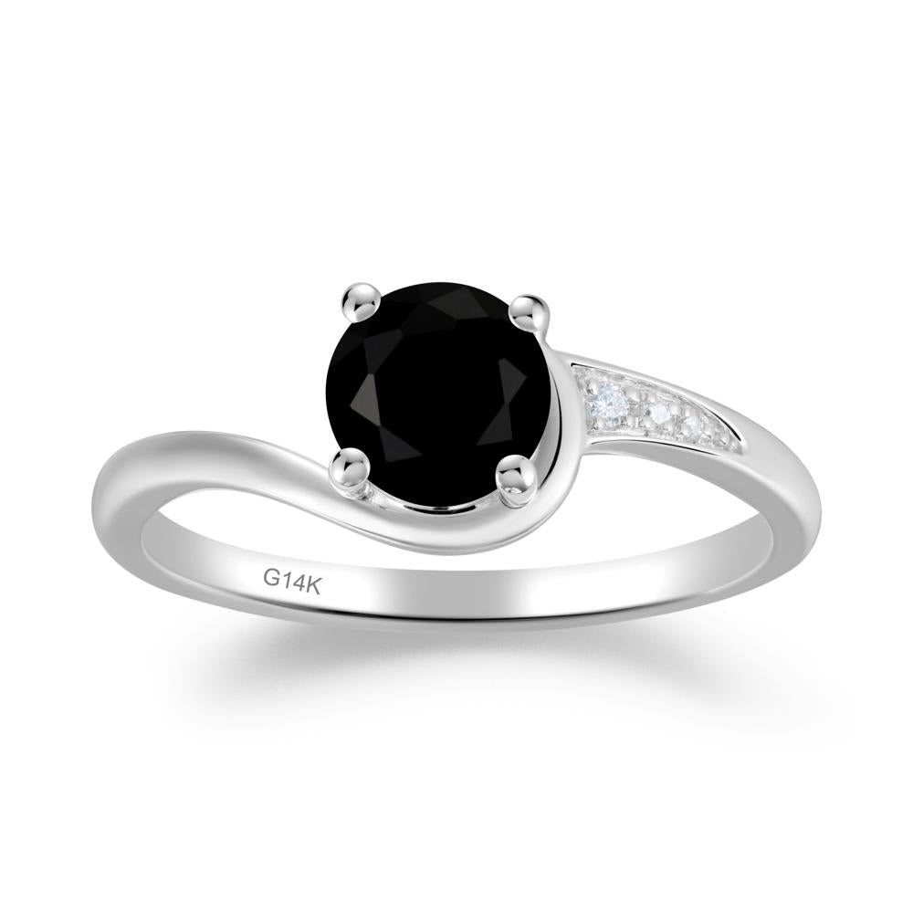 Dainty Round Black Spinel Ring for Women - LUO Jewelry #metal_14k white gold